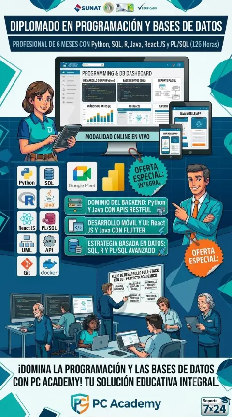 PC Academy: Diplomado en Programación y Bases de Datos (126h) — oferta PCEFACT PERU