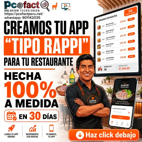 App tipo Rappi para tu Restaurante — oferta PCEFACT PERU